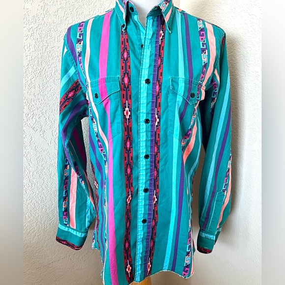 Wrangler Tops - Vintage Shirt Wrangler Shirt Long Sleeve Multi Color Western Style Cotton Shirt